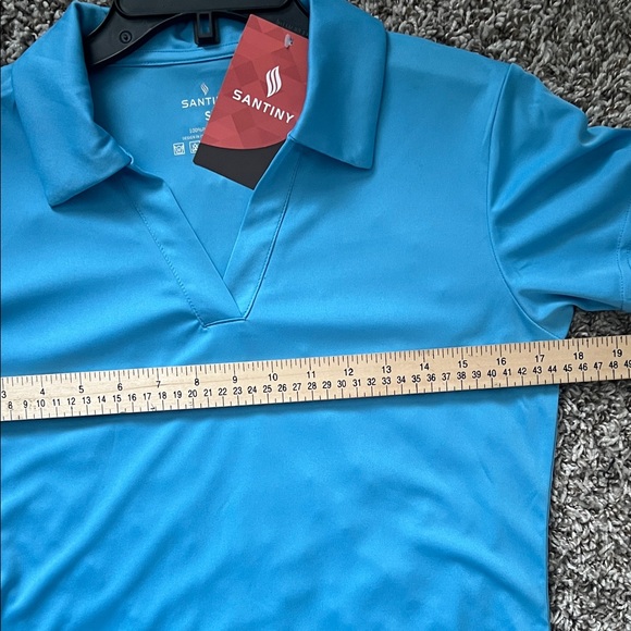 NWT SANTINY Women's Golf Shirt Collared V-Neck Blue in Size S - Picture 8 of 11